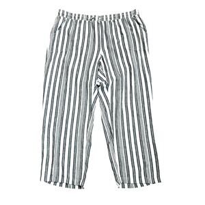 DRESSBARN SUNDAY Womens 2X Blue White Striped Linen Wide Leg Pants Coastal Beach